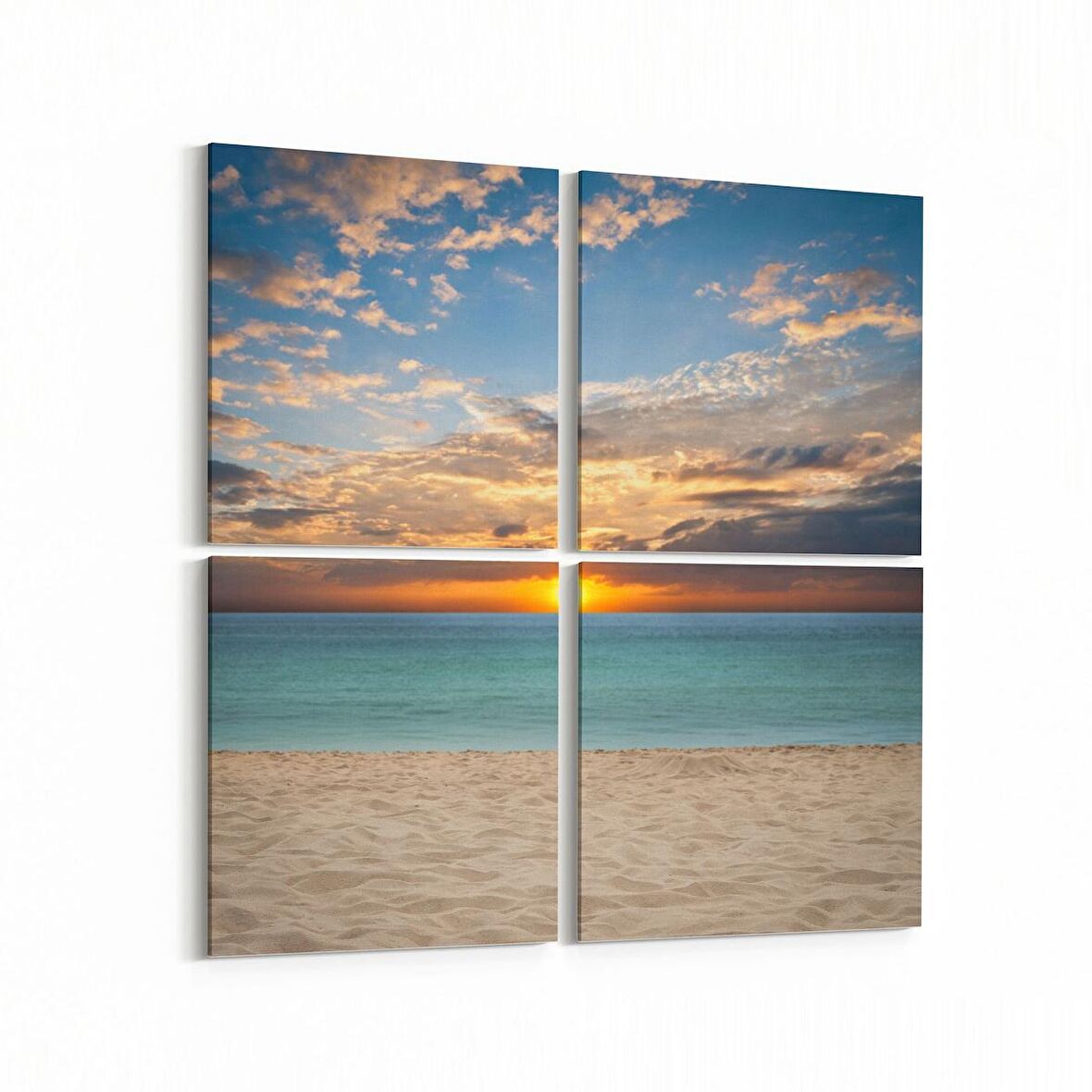 Olla 15942K4 Günbatımı Görseli Kare 4'lü Kanvas Tablo (Ölçü: 145X145)