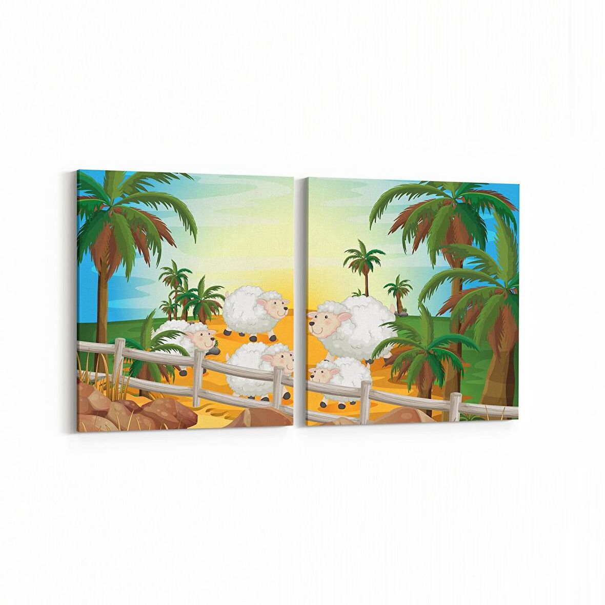 Olla 12763K2Y Çocuk Odası Görseli 2'li Yatay Kanvas Tablo (Ölçü: 105X50)