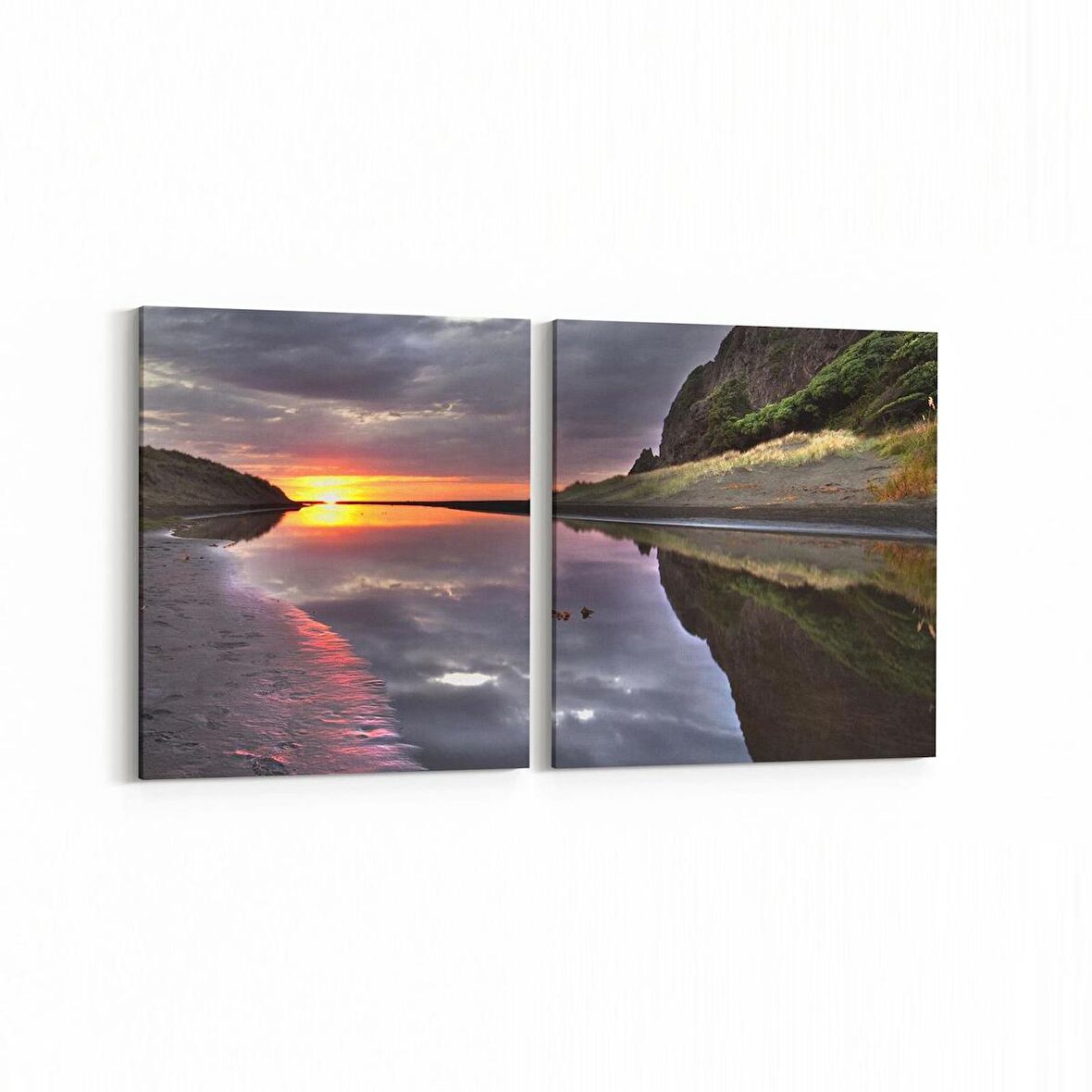 Olla 16042K2Y Günbatımı Görseli Kare 2'li Yatay Kanvas Tablo (Ölçü: 125X60)