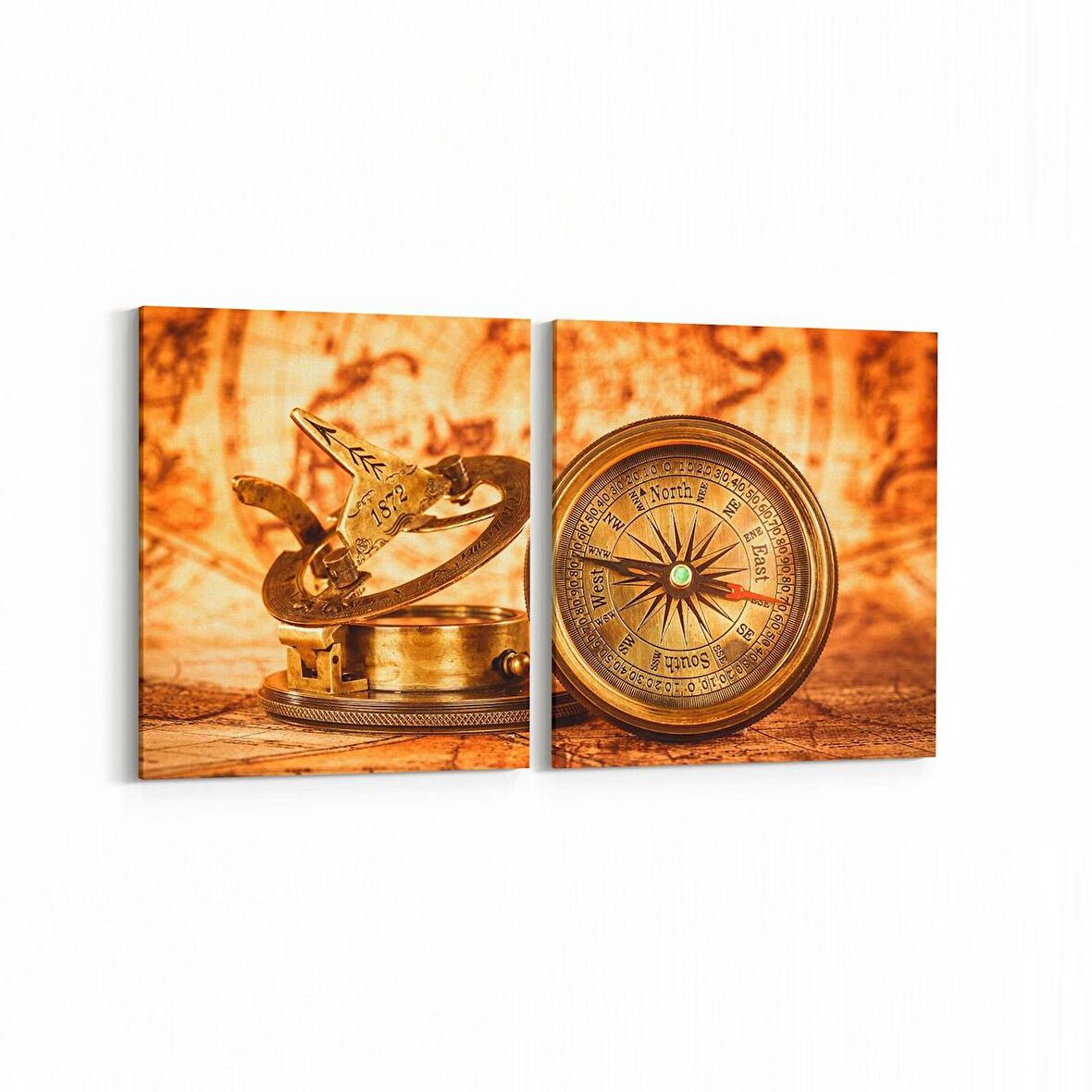 Olla 16193K2Y Harita Görseli Kare 2'li Yatay Kanvas Tablo (Ölçü: 85X40)