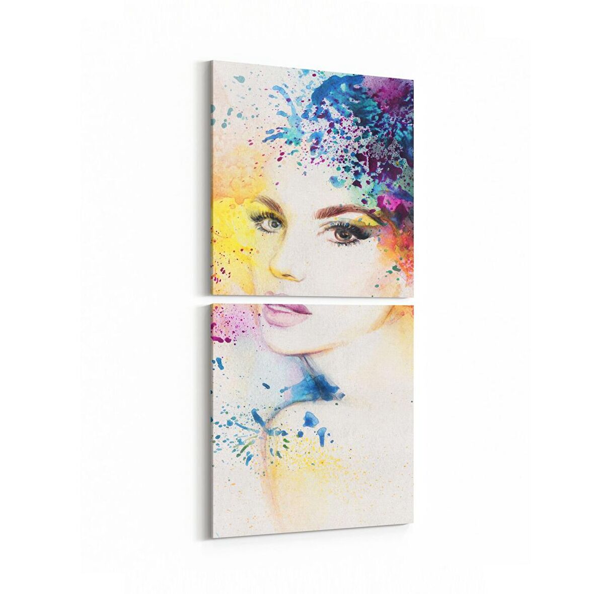 Olla 16322K2D Kuaför / Berber Görseli Kare 2'li Dikey Kanvas Tablo (Ölçü: 30X65)