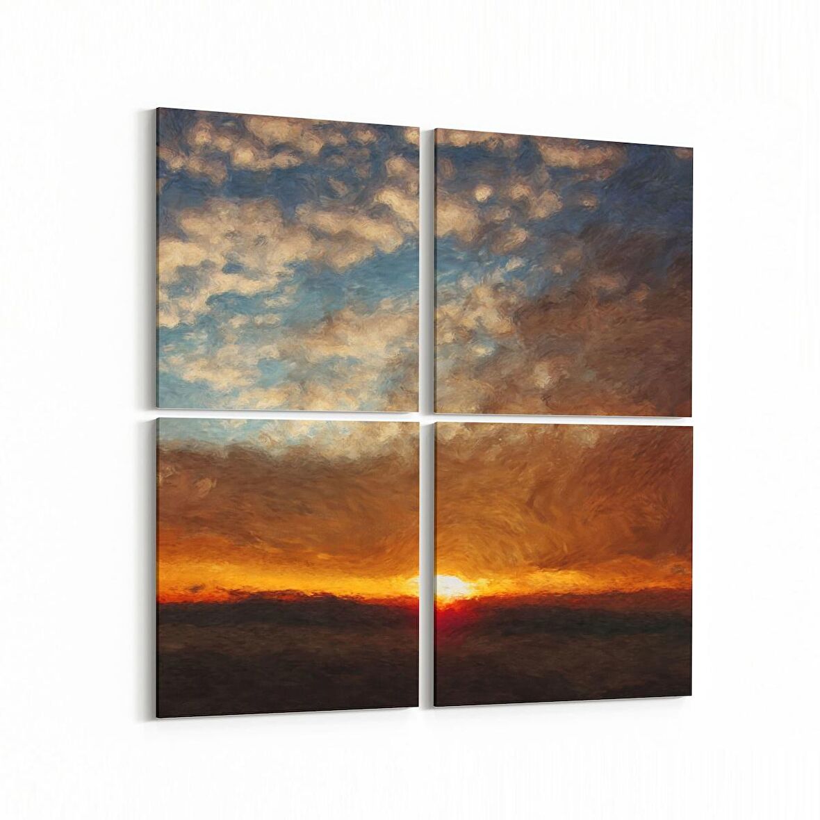 Olla 16118K4 Günbatımı Görseli Kare 4'lü Kanvas Tablo (Ölçü: 125X125)