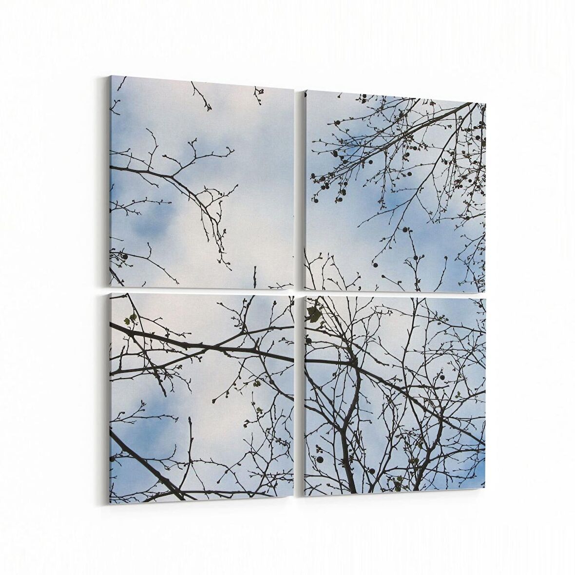 Olla 10927K4 Ağaç Görseli Kare 4'lü Kanvas Tablo (Ölçü: 145X145)