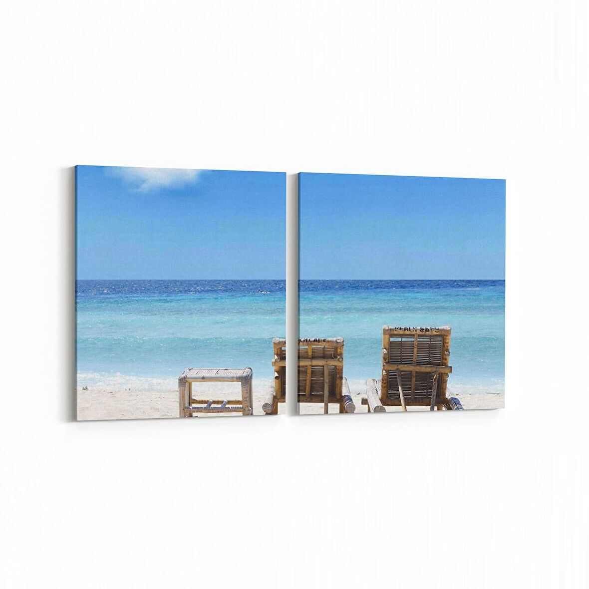 Olla 16576K2Y Kumsal / Sahil Görseli Kare 2'li Yatay Kanvas Tablo (Ölçü: 105X50)