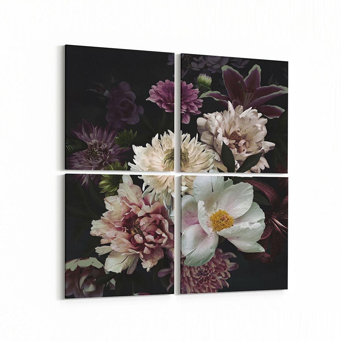 Olla 11768K4 Çiçek Görseli Kare 4'lü Kanvas Tablo (Ölçü: 145X145)