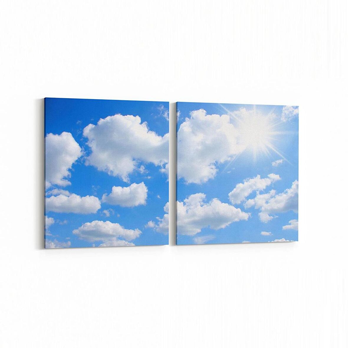 Olla 15762K2Y Gökyüzü Bulut Görseli Kare 2'li Yatay Kanvas Tablo (Ölçü: 125X60)