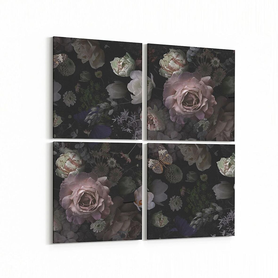 Olla 11775K4 Çiçek Görseli Kare 4'lü Kanvas Tablo (Ölçü: 145X145)