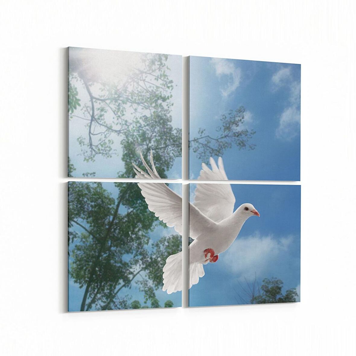 Olla 15846K4 Gökyüzü Kuşlar Görseli Kare 4'lü Kanvas Tablo (Ölçü: 125X125)