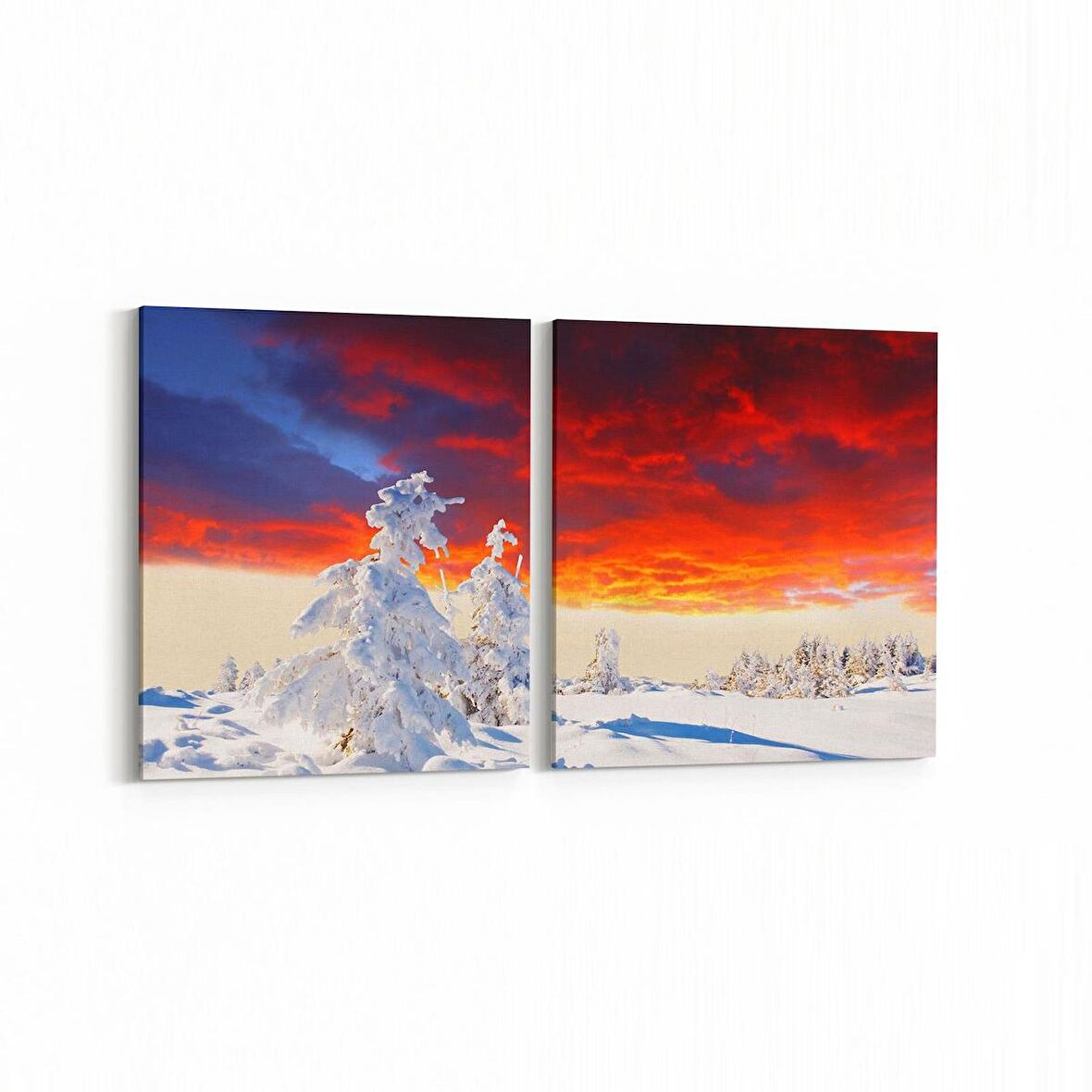 Olla 16086K2Y Günbatımı Görseli Kare 2'li Yatay Kanvas Tablo (Ölçü: 125X60)