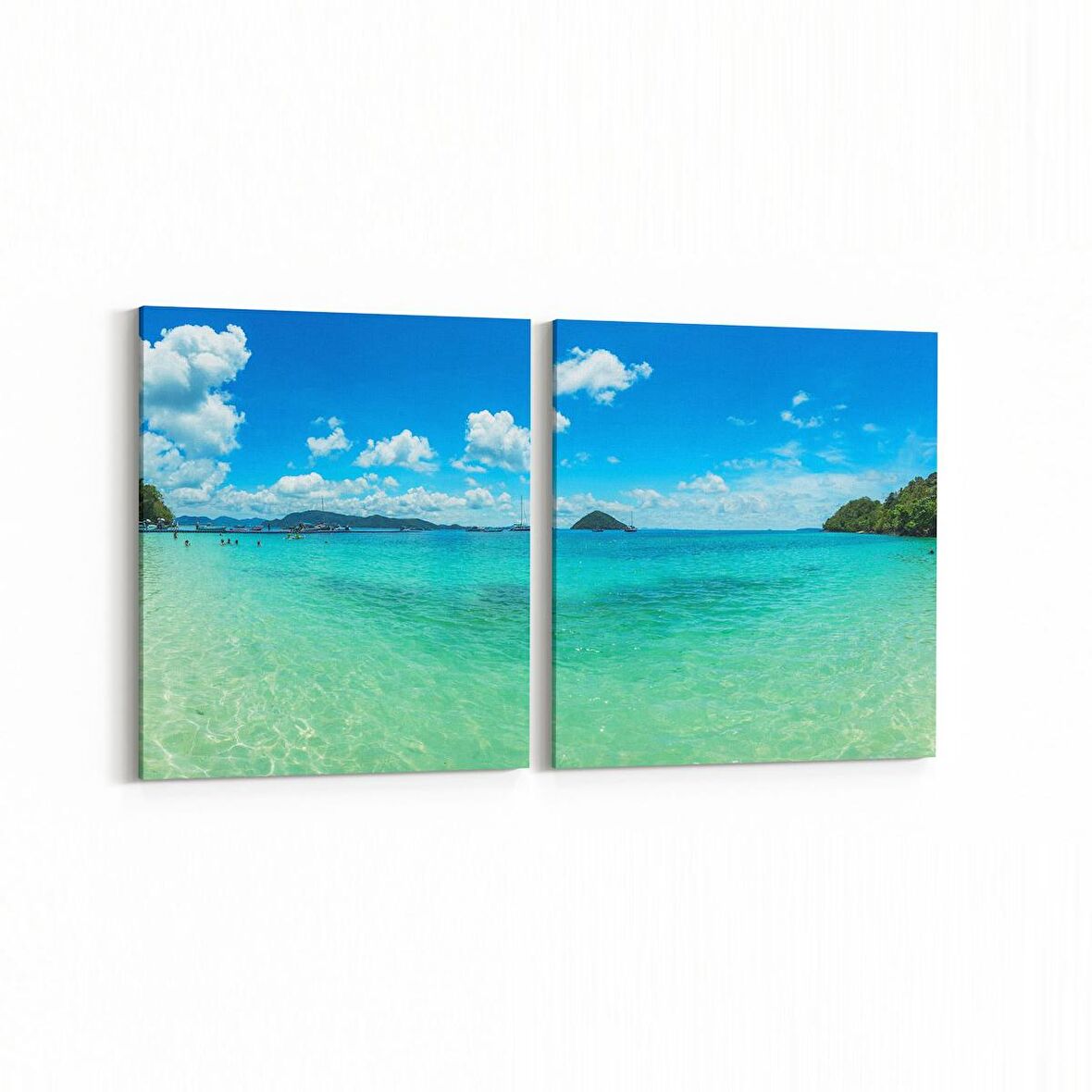 Olla 16583K2Y Kumsal / Sahil Görseli Kare 2'li Yatay Kanvas Tablo (Ölçü: 85X40)