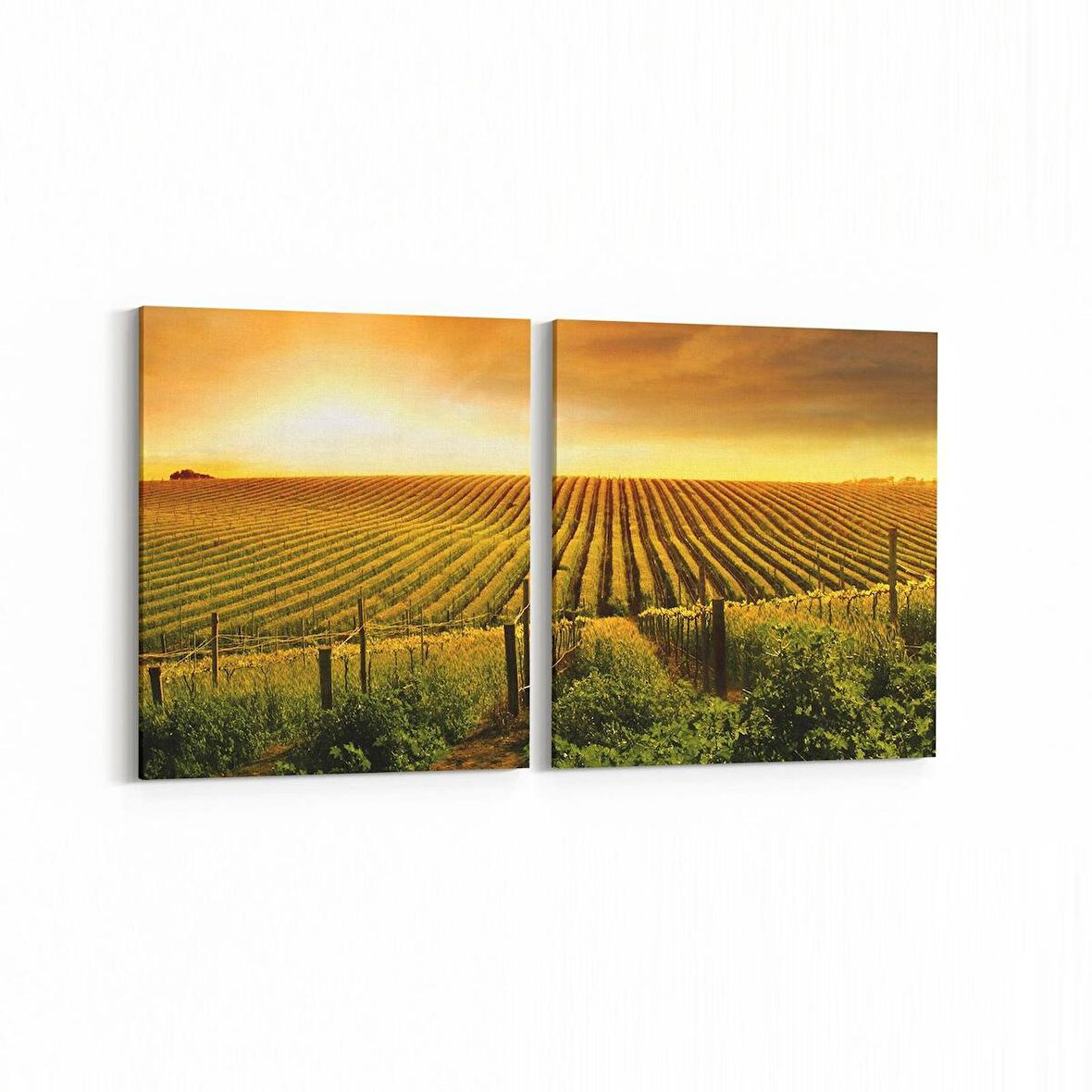 Olla 15939K2Y Günbatımı Görseli Kare 2'li Yatay Kanvas Tablo (Ölçü: 145X70)