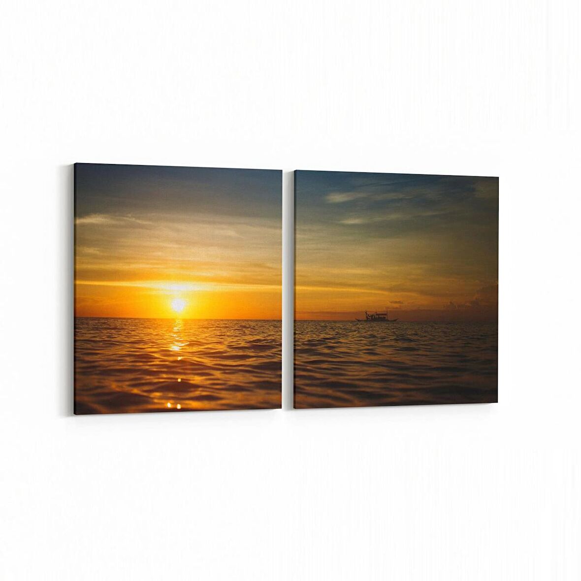Olla 15945K2Y Günbatımı Görseli Kare 2'li Yatay Kanvas Tablo (Ölçü: 125X60)