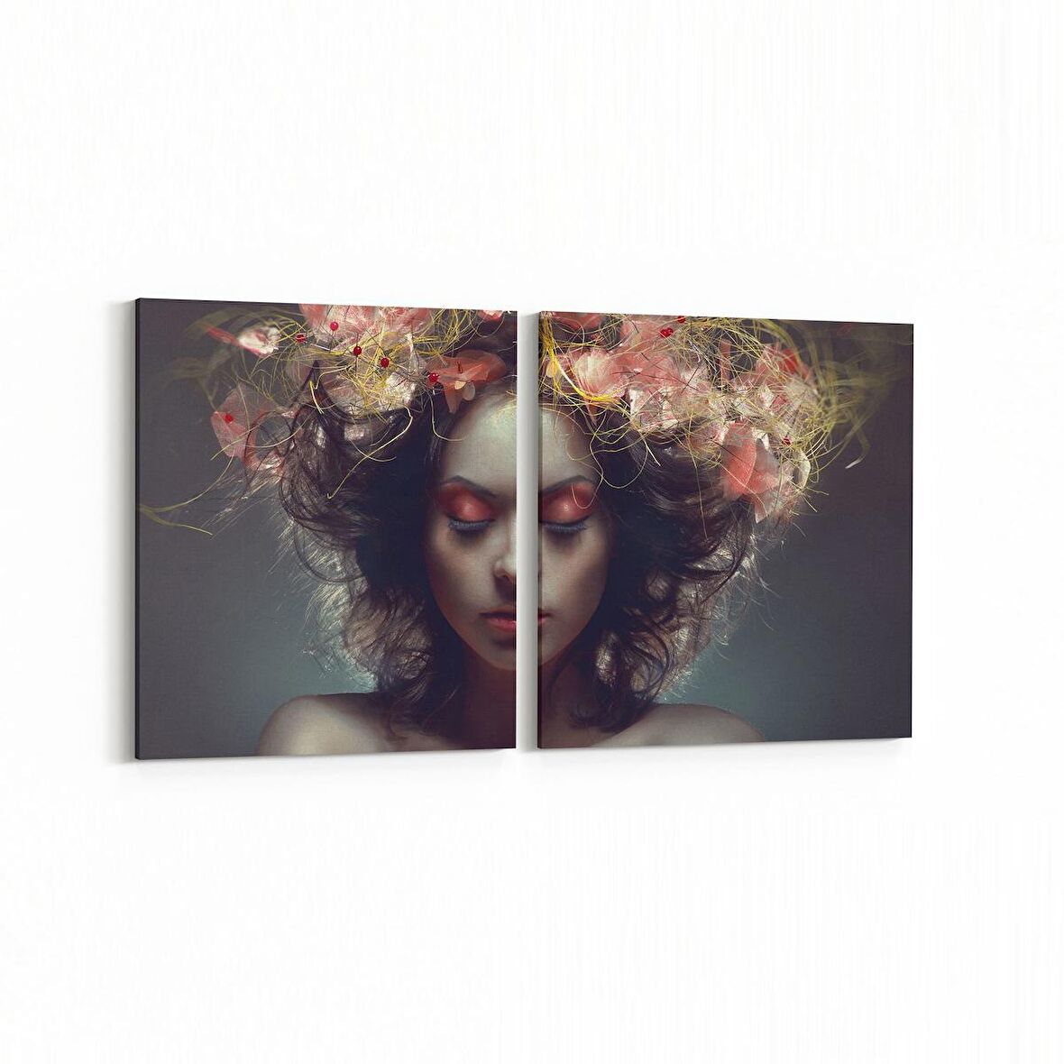 Olla 16737K2Y Model / Manken Görseli 2'li Yatay Kanvas Tablo (Ölçü: 145X70)