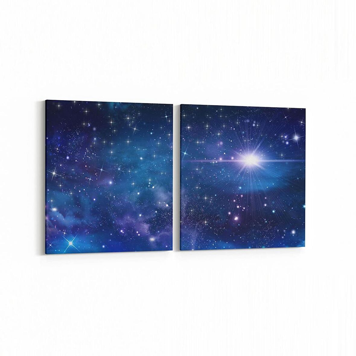 Olla 14708K2Y Gece Gökyüzü Görseli Kare 2'li Yatay Kanvas Tablo (Ölçü: 85X40)