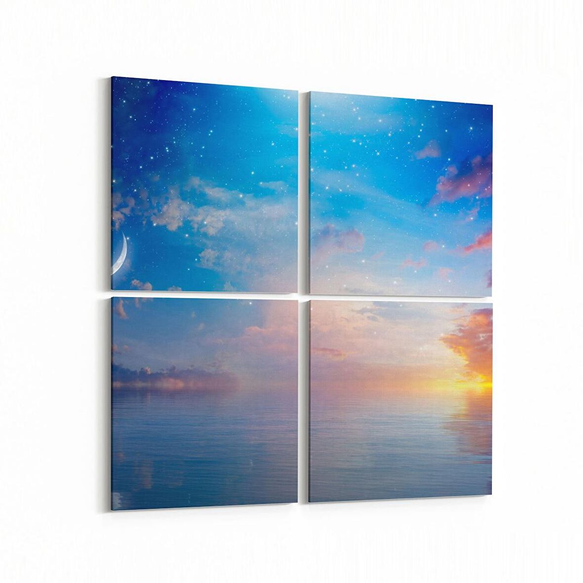 Olla 15912K4 Günbatımı Görseli Kare 4'lü Kanvas Tablo (Ölçü: 145X145)