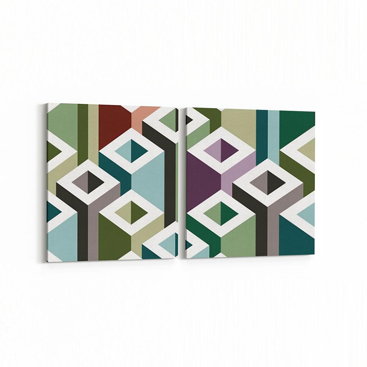 Olla 10017K2Y Abstract 3 Boyut Görsel Kare 2'li Yatay Kanvas Tablo (Ölçü: 125X60)