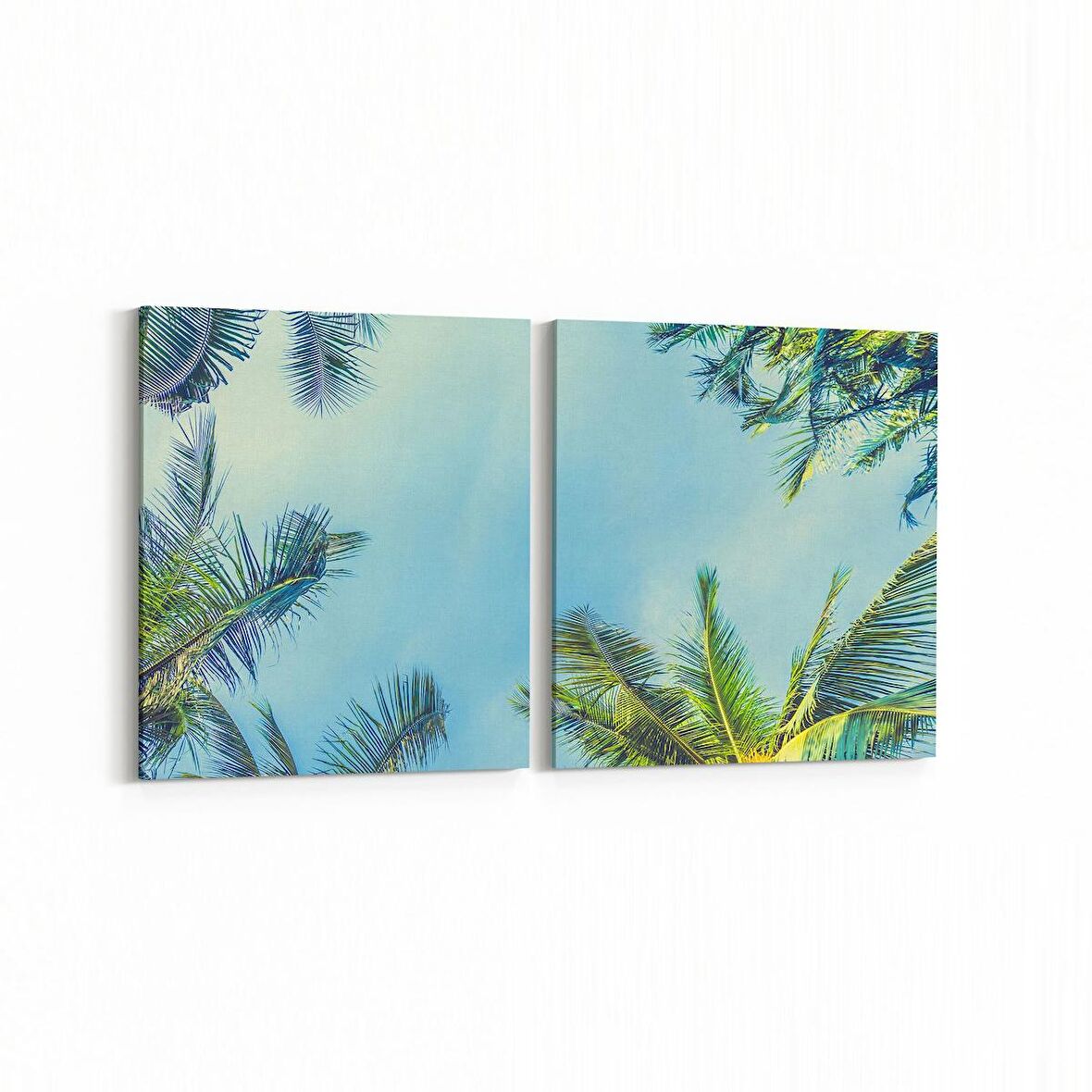 Olla 11523K2Y Palmiye Ağacı Görseli Kare 2'li Yatay Kanvas Tablo (Ölçü: 125X60)