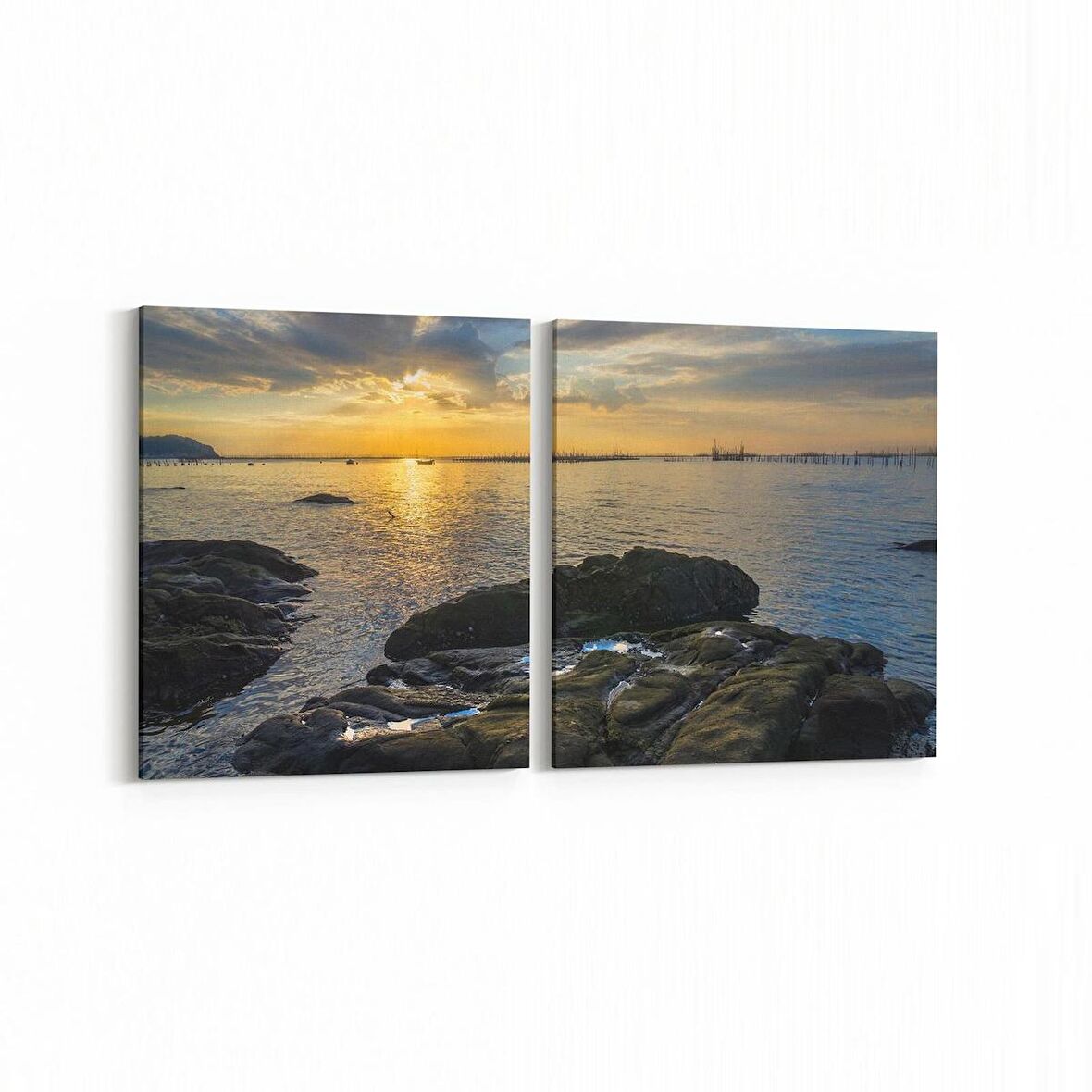 Olla 16050K2Y Günbatımı Görseli Kare 2'li Yatay Kanvas Tablo (Ölçü: 145X70)