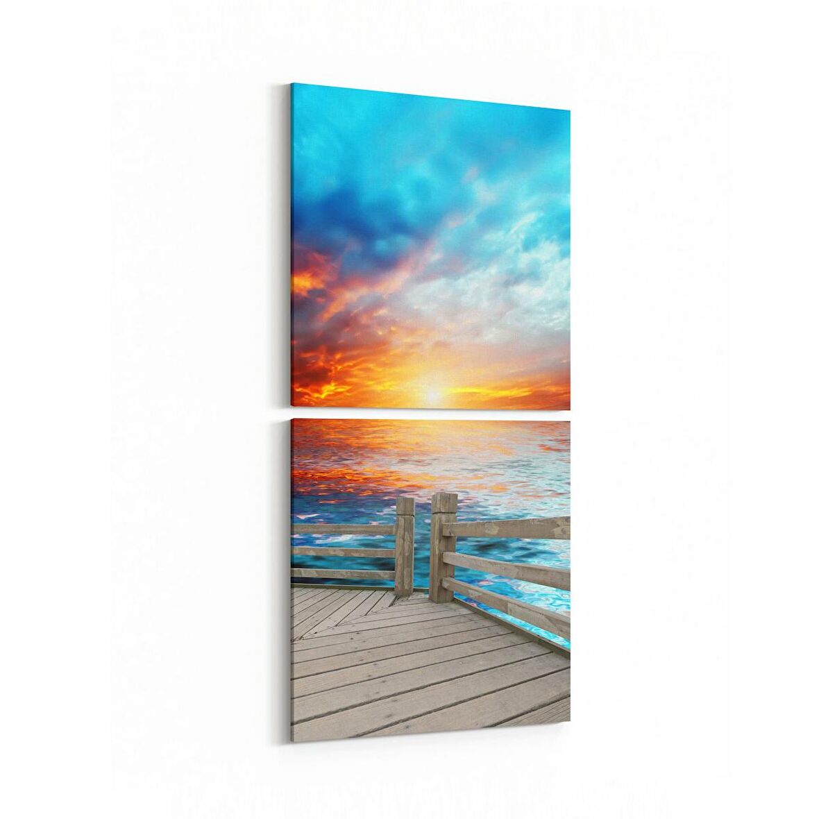 Olla 15950K2D Günbatımı Görseli Kare 2'li Dikey Kanvas Tablo (Ölçü: 30X65)