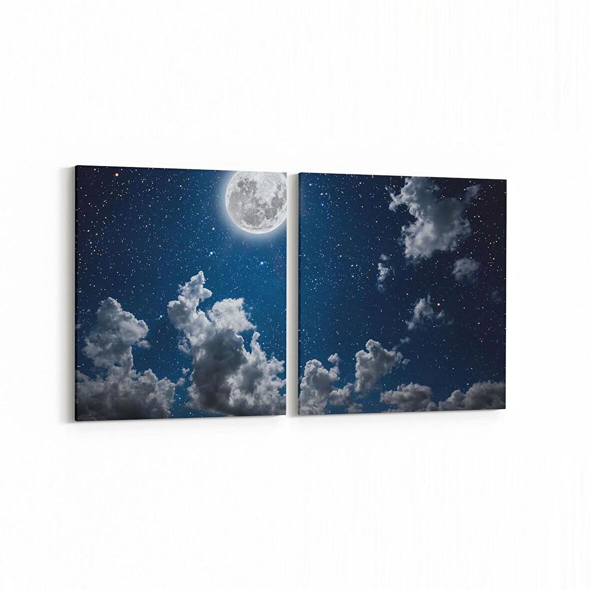 Olla 14670K2Y Gece Gökyüzü Görseli Kare 2'li Yatay Kanvas Tablo (Ölçü: 85X40)