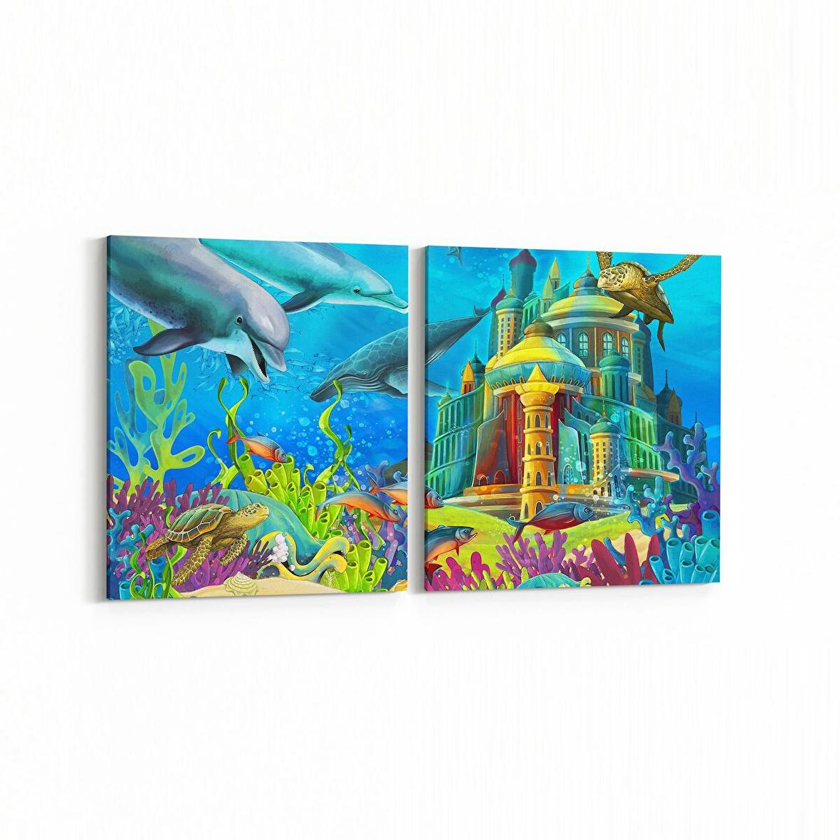 Olla 12084K2Y Akvaryum / Balık Görseli Kare 2'li Yatay Kanvas Tablo (Ölçü: 145X70)