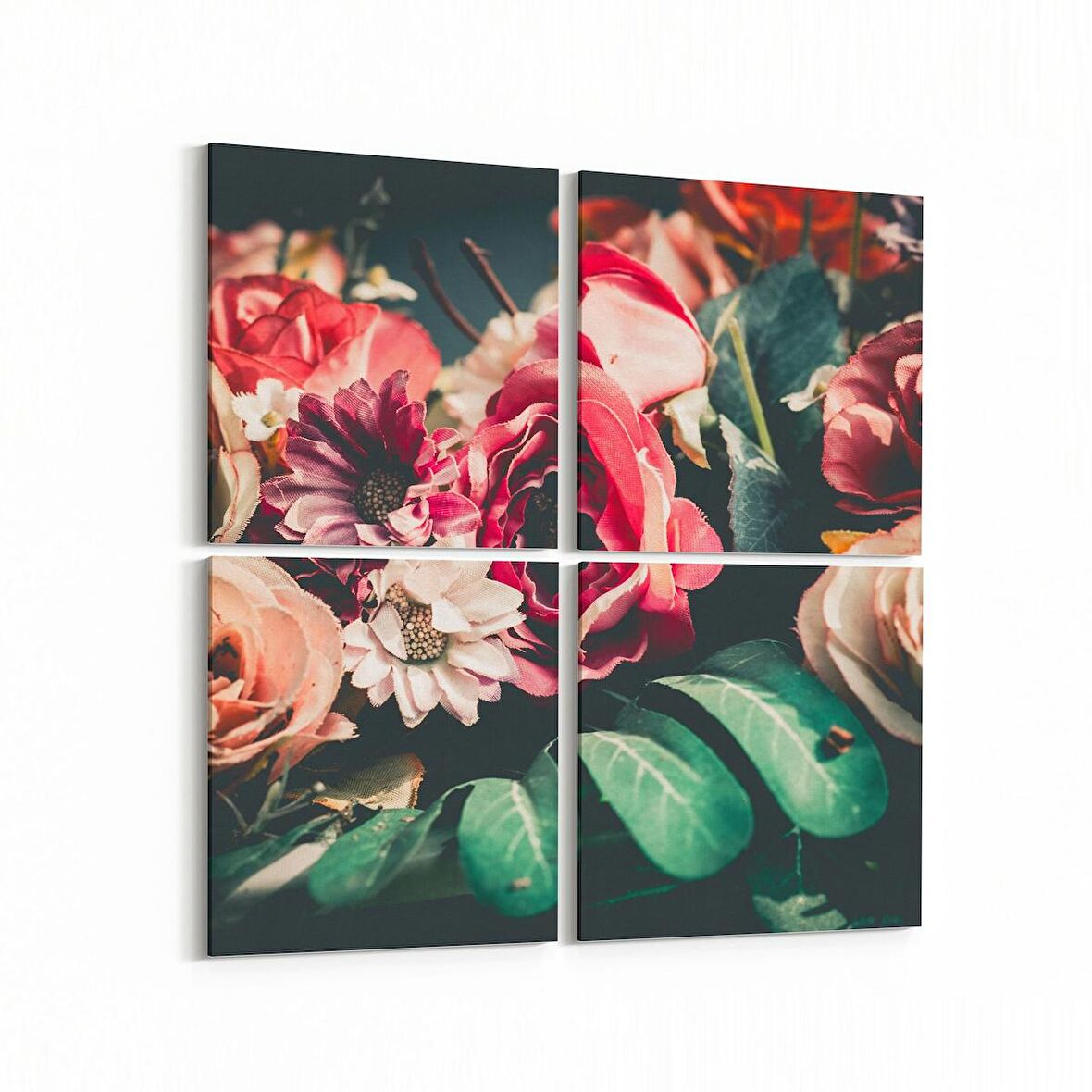 Olla 11781K4 Çiçek Görseli Kare 4'lü Kanvas Tablo (Ölçü: 125X125)