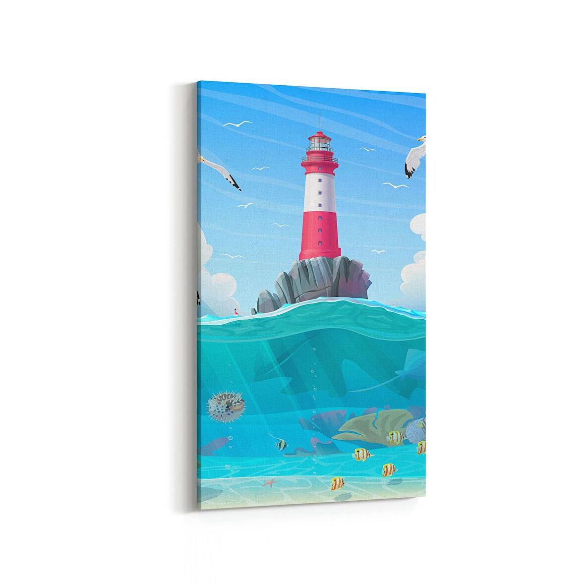 Olla 12894DD Deniz / Okyanus Görseli Dikey Dar Kanvas Tablo (Ölçü: 40X80)