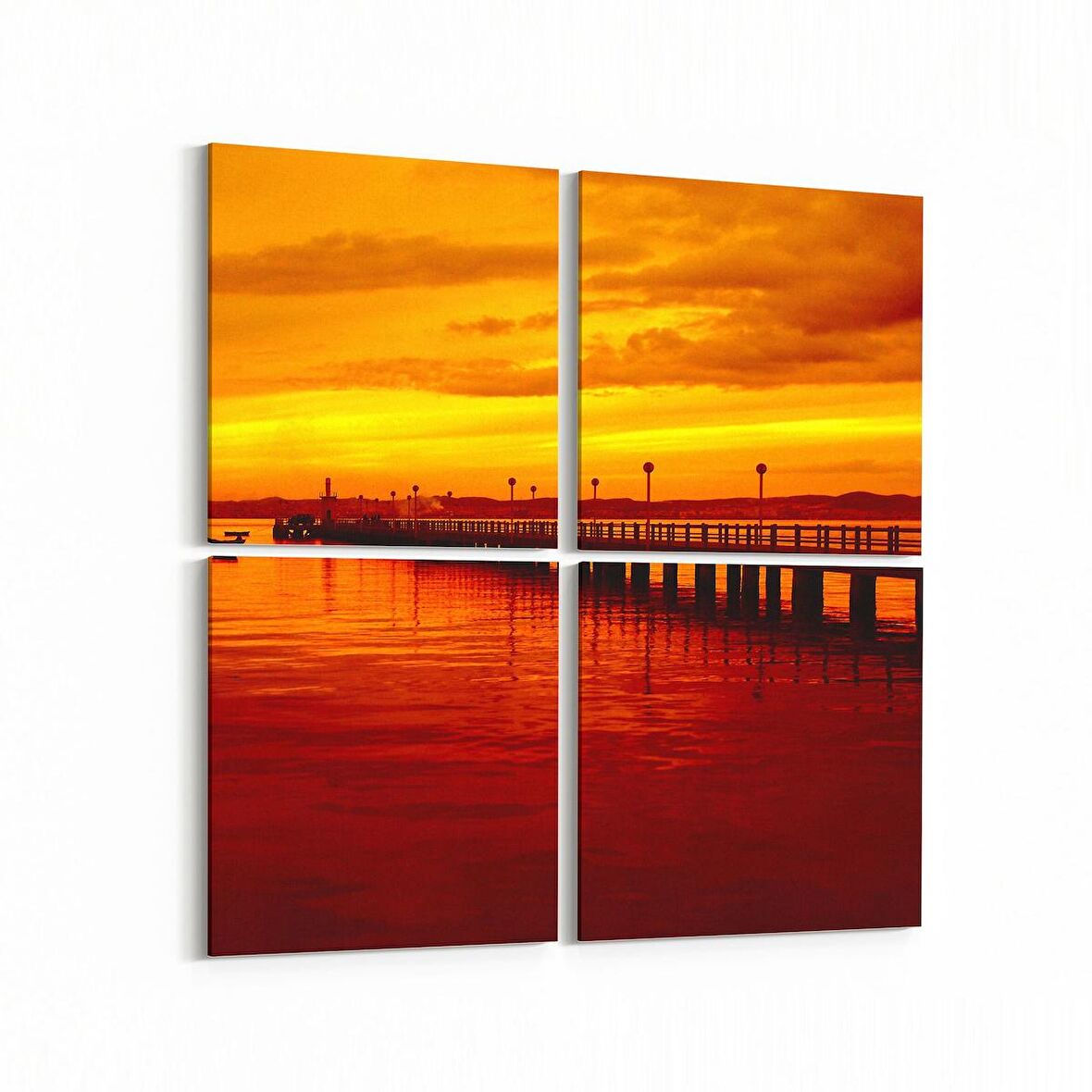 Olla 15999K4 Günbatımı Görseli Kare 4'lü Kanvas Tablo (Ölçü: 145X145)