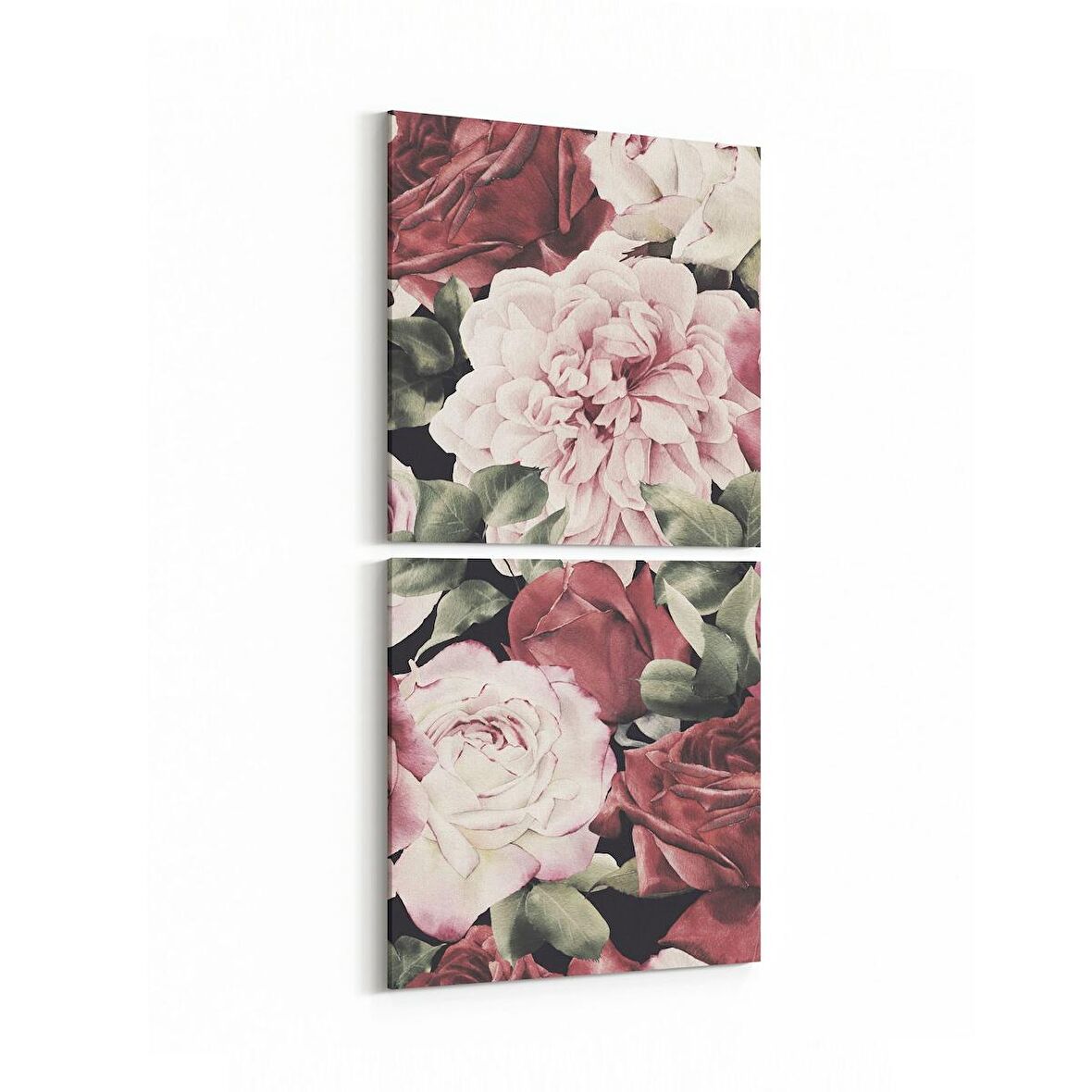 Olla 11624K2D Çiçek Görseli Kare 2'li Dikey Kanvas Tablo (Ölçü: 30X65)