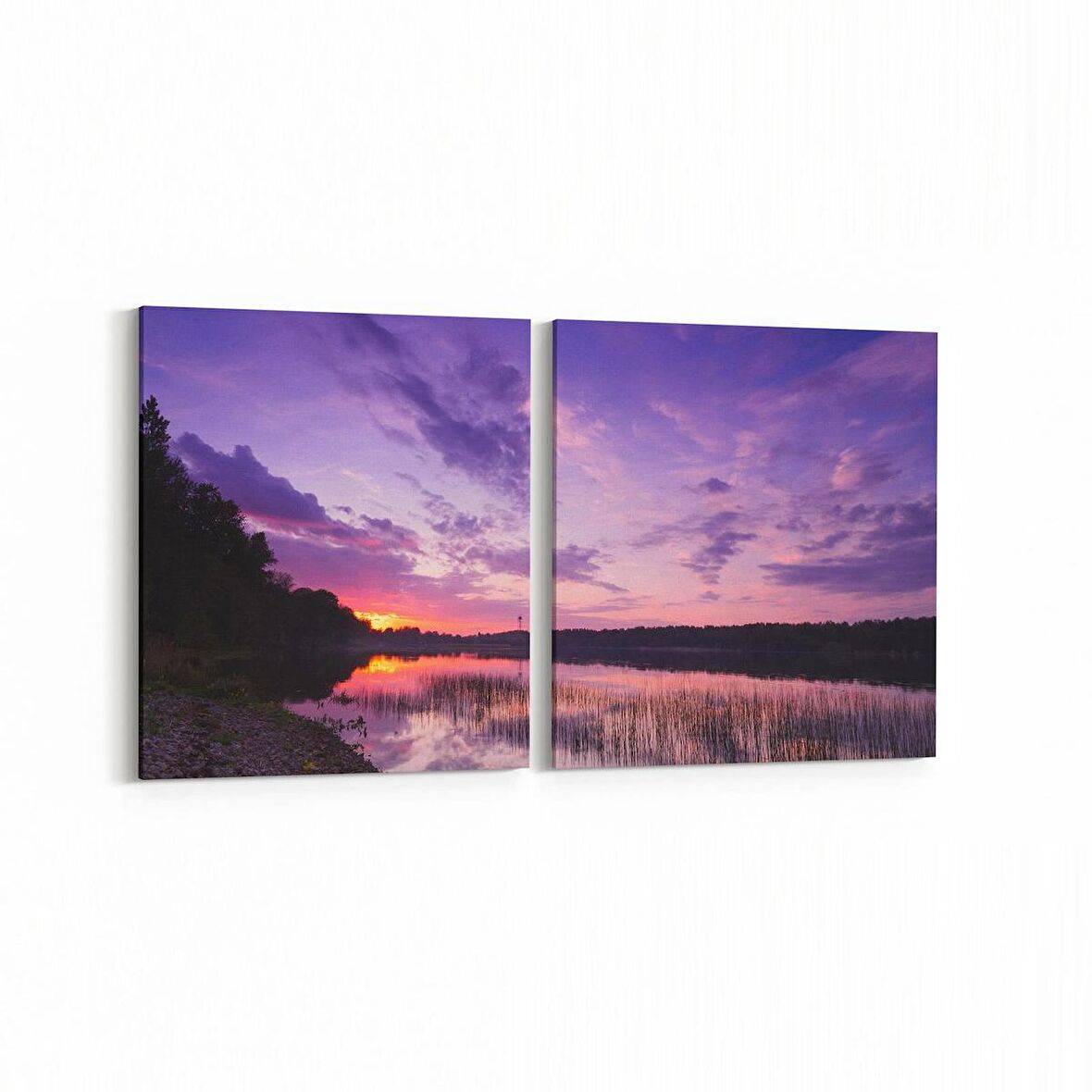 Olla 16036K2Y Günbatımı Görseli Kare 2'li Yatay Kanvas Tablo (Ölçü: 145X70)