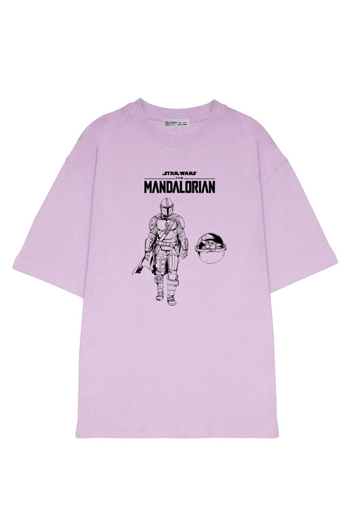 Unisex Oversize T-shirt The Mandalorian Grogu And Mando Line Art