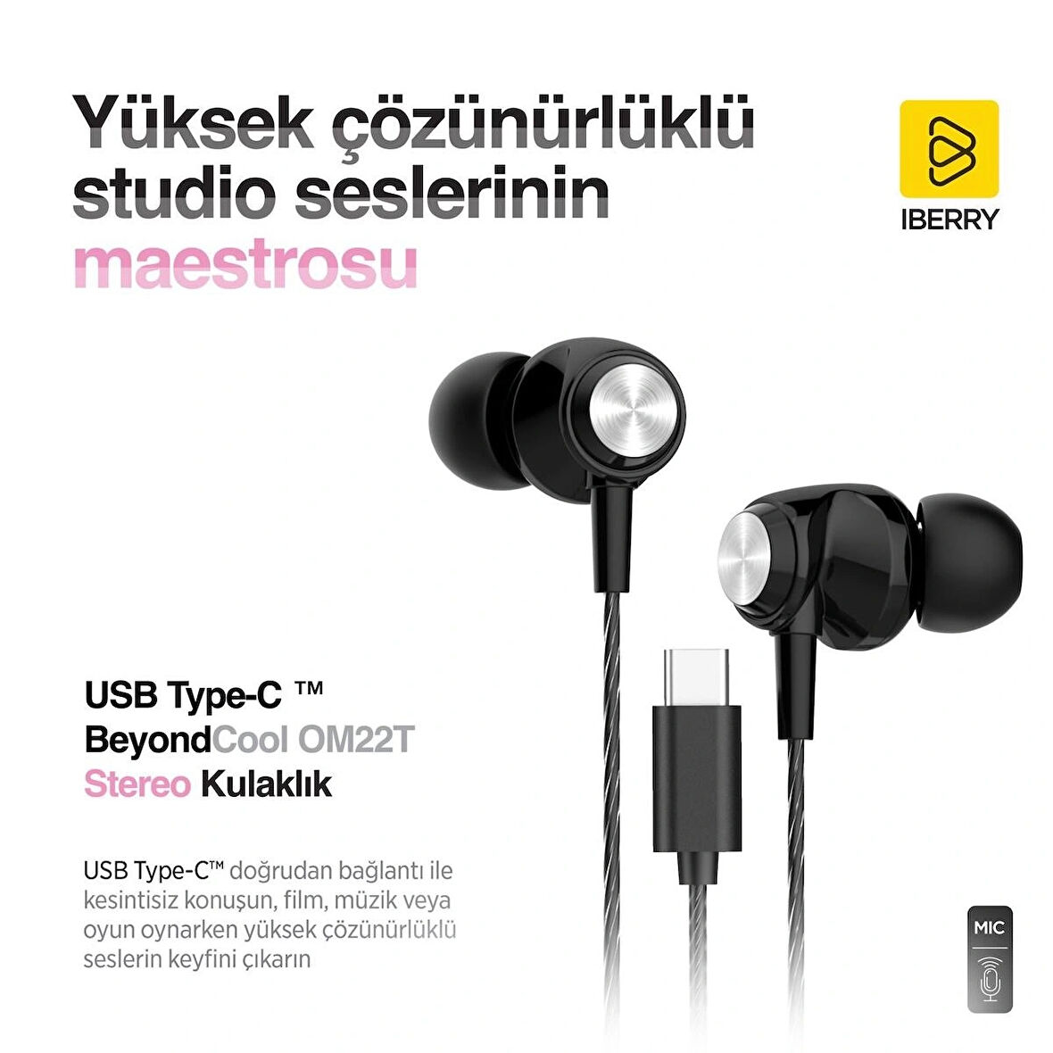 IBERRY TYPE-C BEYONDCOOL KABLOLU KULAKLIK SİYAH