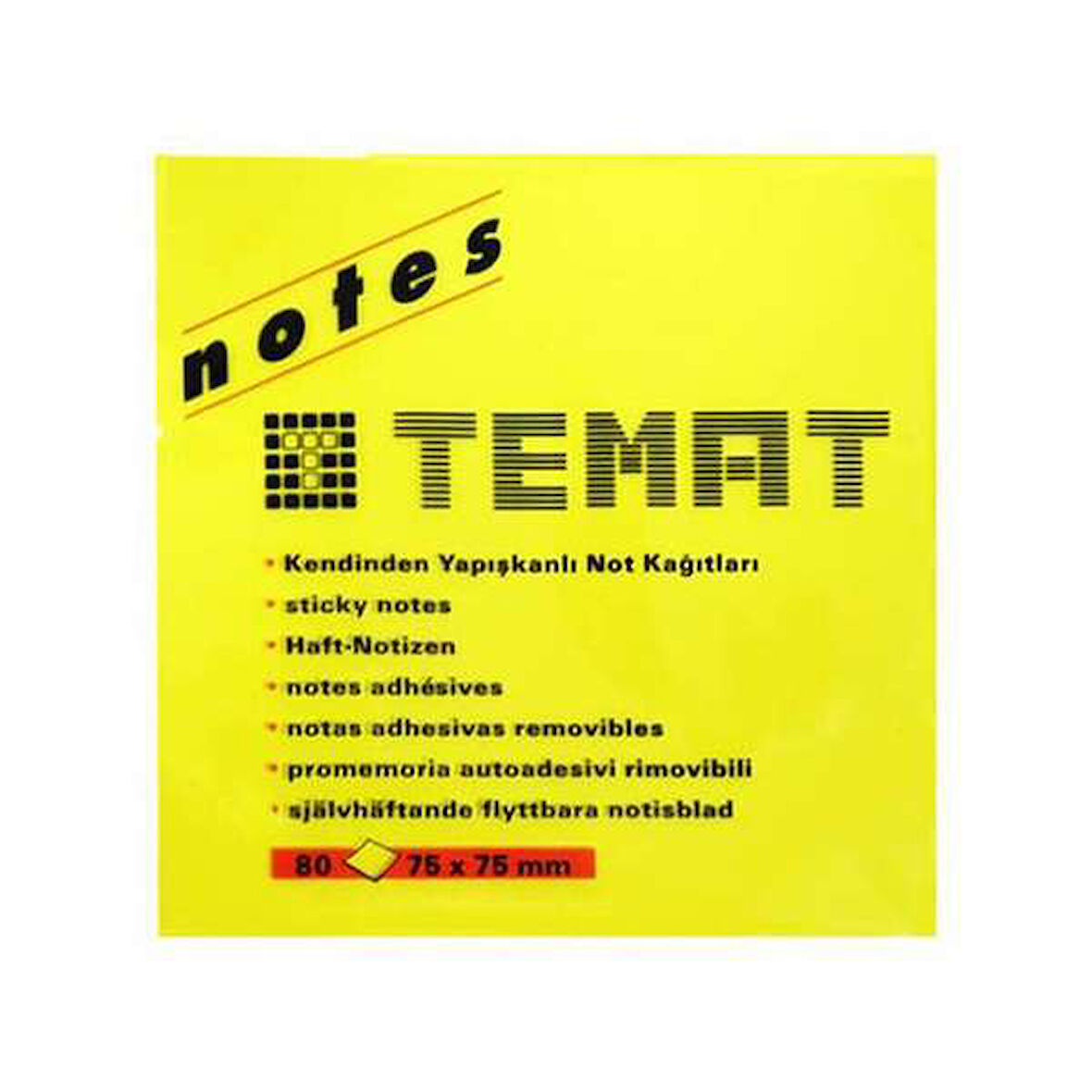 Temat Yapışkanlı Not Kağıdı 75x75 Fosforlu Sarı