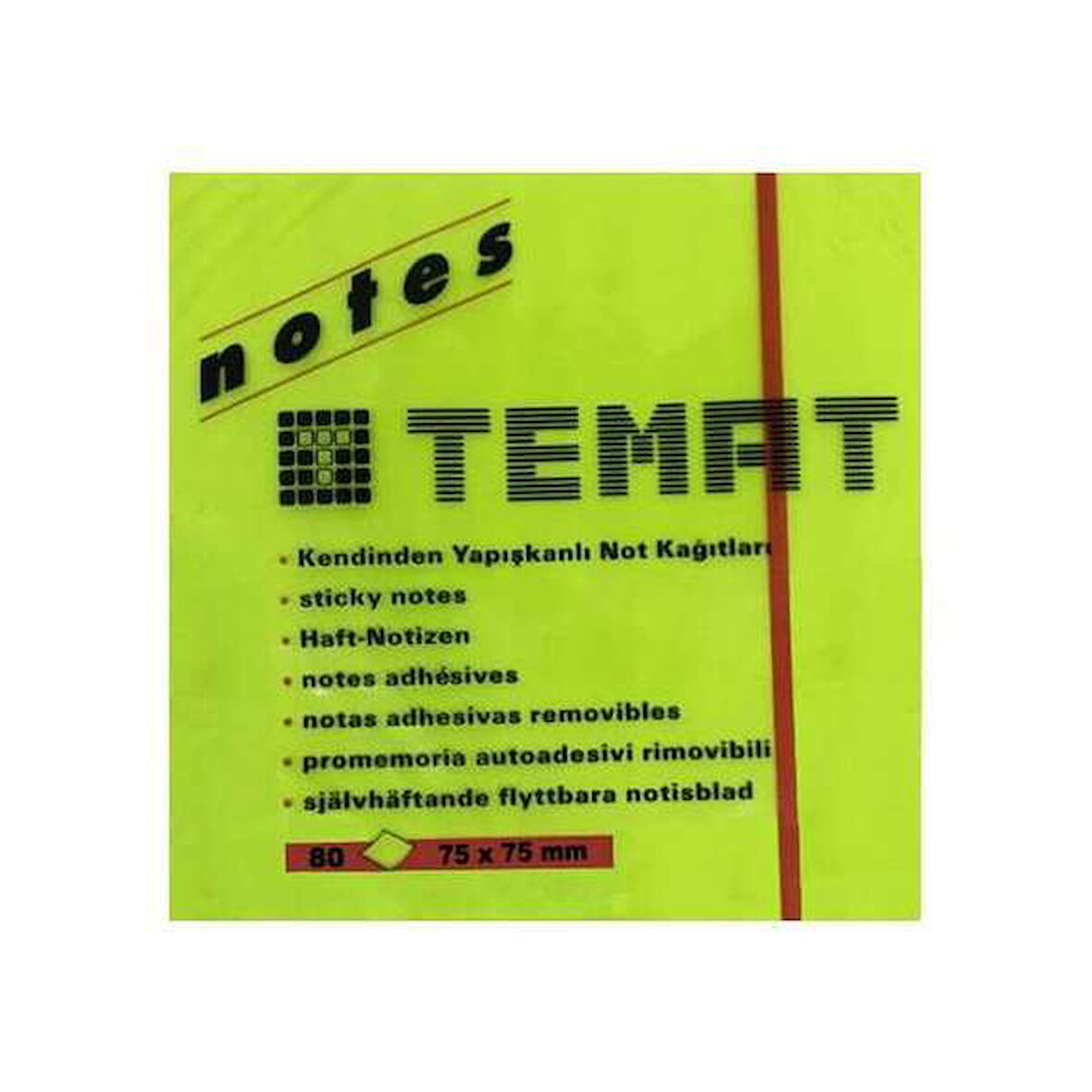 Temat Yapışkanlı Not Kağıdı 75x75 Fosforlu Yeşil