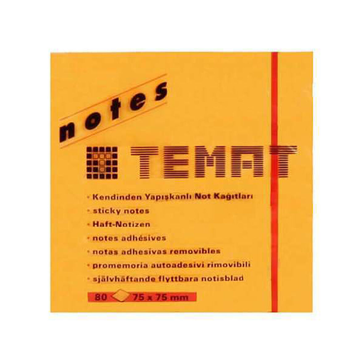 Temat Yapışkanlı Not Kağıdı 75x75 Fosforlu Turuncu