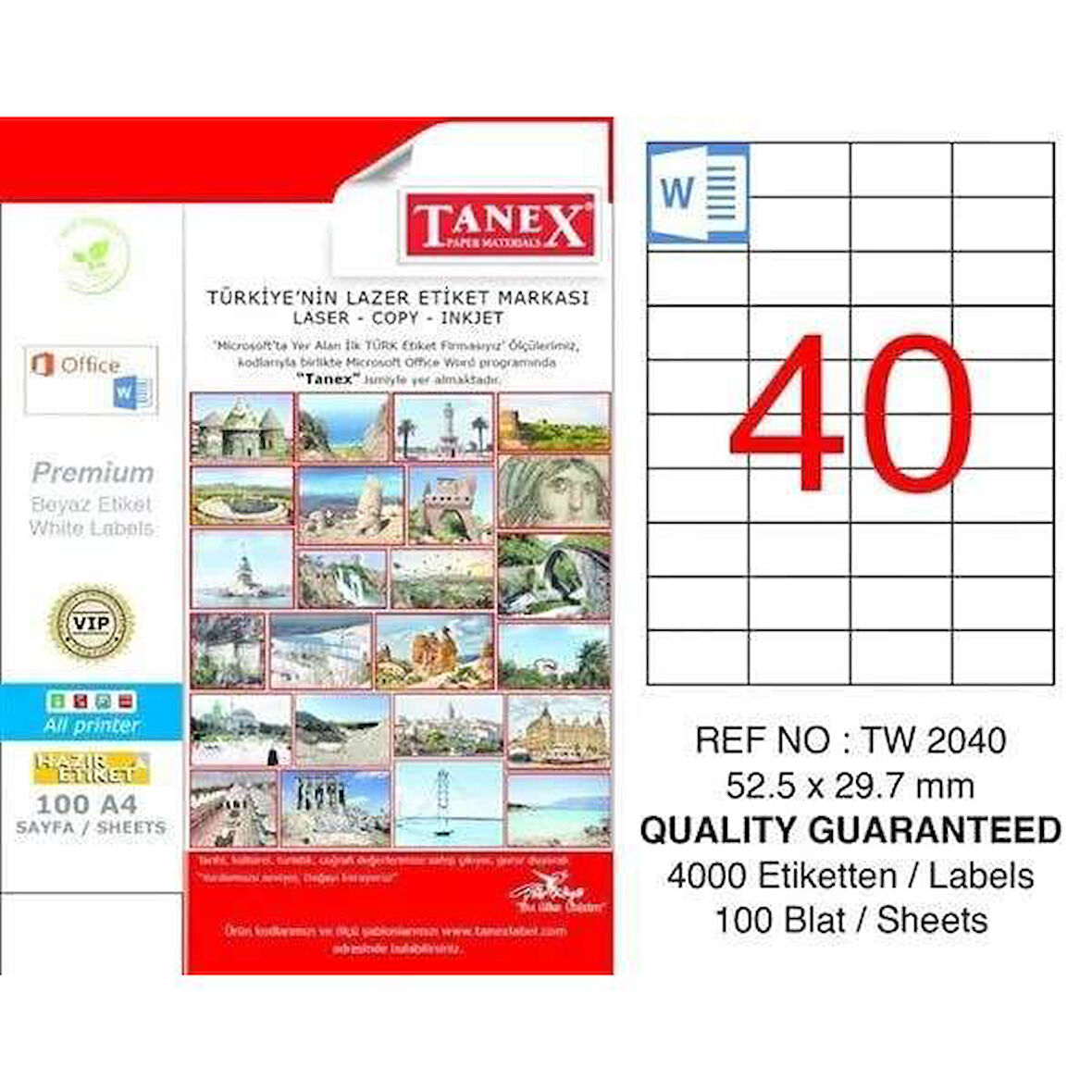 Tanex Lazer Etiket TW-2040 52,5x29,7 mm