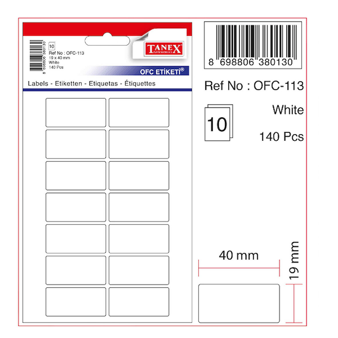 Tanex Ofc Ofis Etiketi Beyaz 19x40