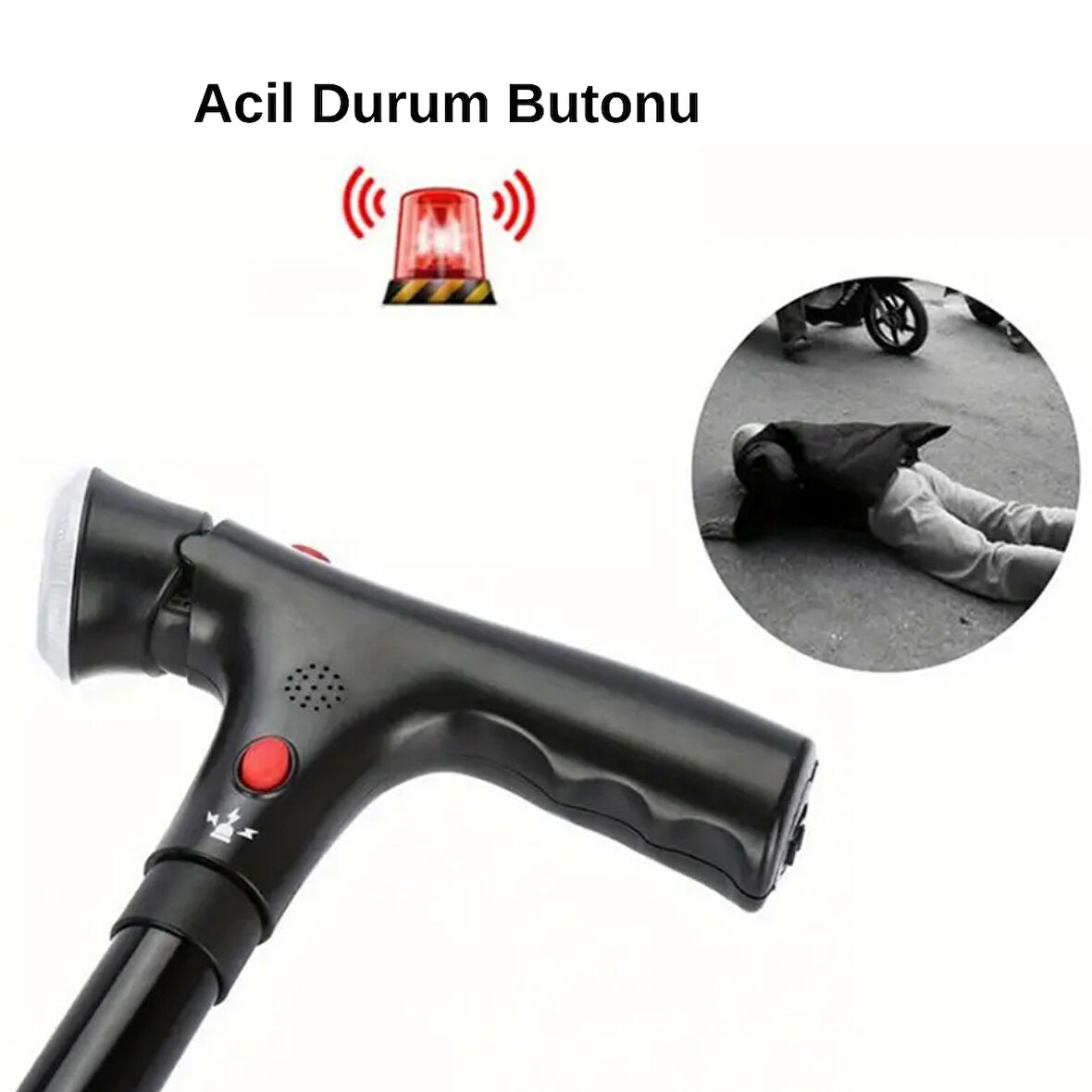 Katlanabilir Led Işıklı Baston Yürüyüş Bastonu Fenerli Yürüyüş Bastonu