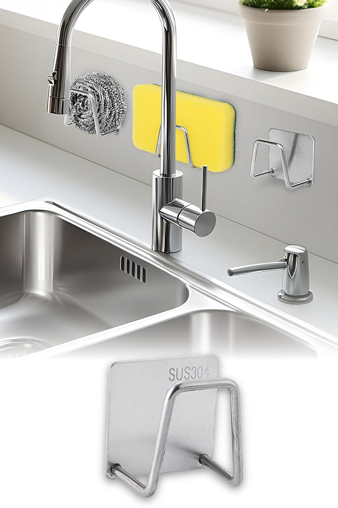 Kendinden Yapışkanlı Çelik Drenaj Askı Paslanmaz Çelikten Üretilmiş Duvar Montajlı Süzgeç Tutucu Sabunluk Tıraş Aparatı Banyo ve Mutfak İçin Delmeden Uygulanan Şık ve Dayanıklı Askı Aparatı