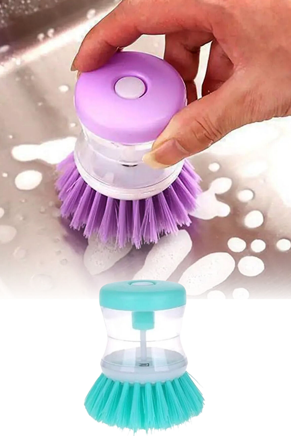 Pratik Sıvı Deterjan Hazneli Bulaşık Fırçası Hazneli Mutfak Banyo Lavabo Yıkama Fırçası 1 Adet