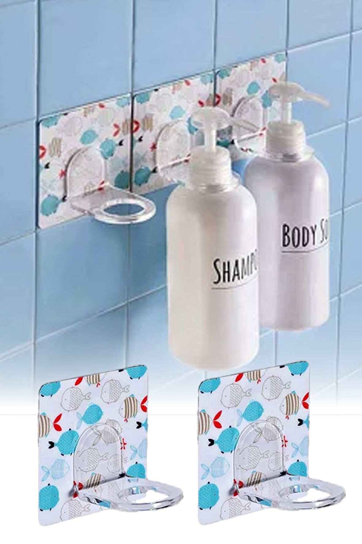 2 Adet Kendinden Yapışkanlı Desenli Sıvı Sabunluk Askısı Pratik ve Şık Duvar Tipi Sabunluk Tutucu