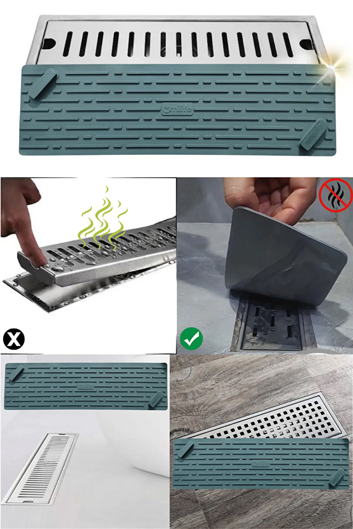 Gri Renk Uzun Model Kötü Koku Önleyici Silikon Mat Banyo Mutfak Lavabo Balkon Gider Tıpası Kapağı