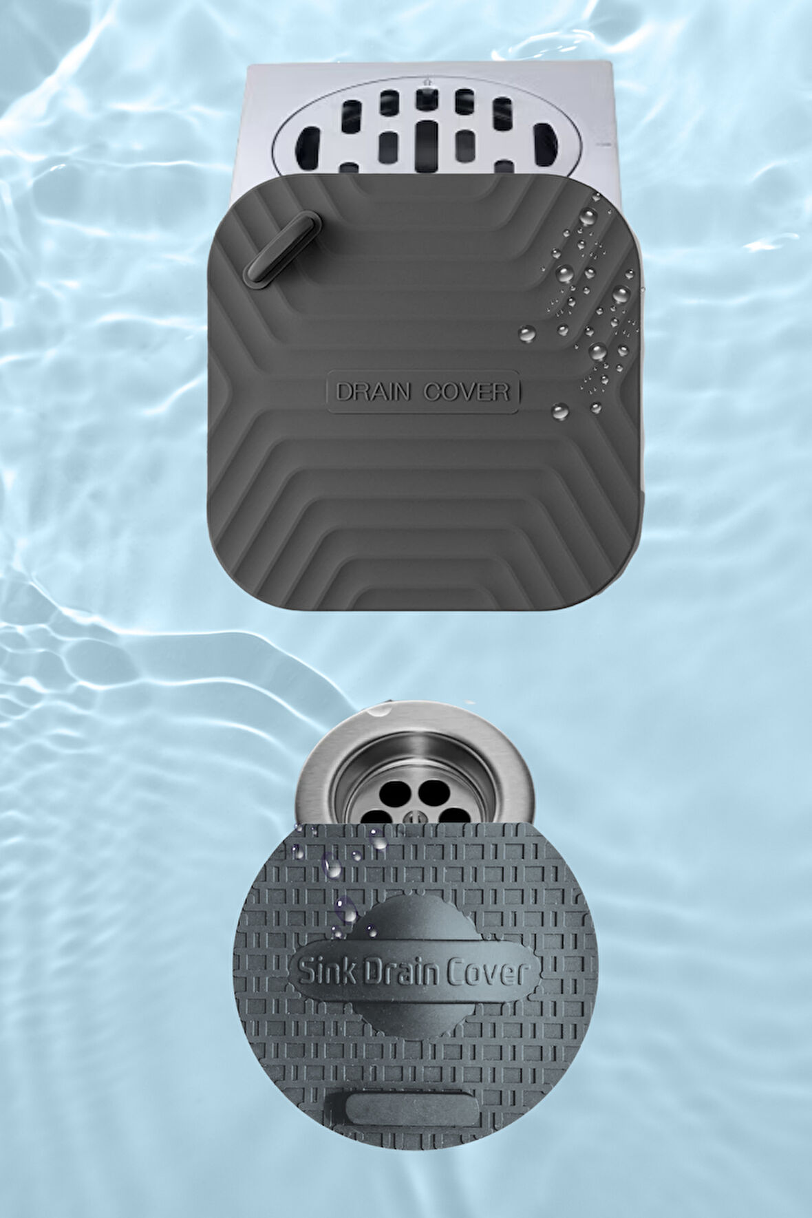 Siyah Kare Koku Önleyici Gider Kapağı ve Siyah Silikon Lavabo Gider Koruyucu Hijyenik Şık ve Pratik 2li Lavabo Gider Seti