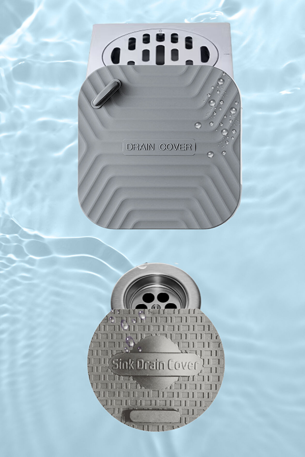 Gri Kare Koku Önleyici Gider Kapağı ve Gri Silikon Lavabo Gider Koruyucu Hijyenik Şık ve Pratik 2li Lavabo Gider Seti