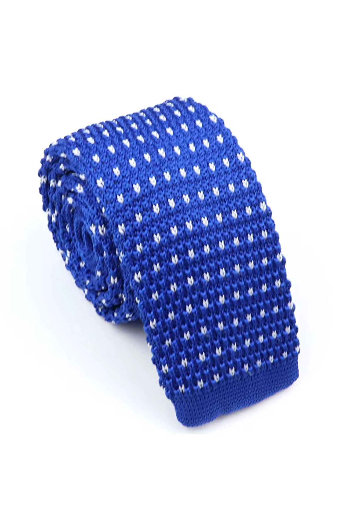 Örme Kravat Mavi Beyaz