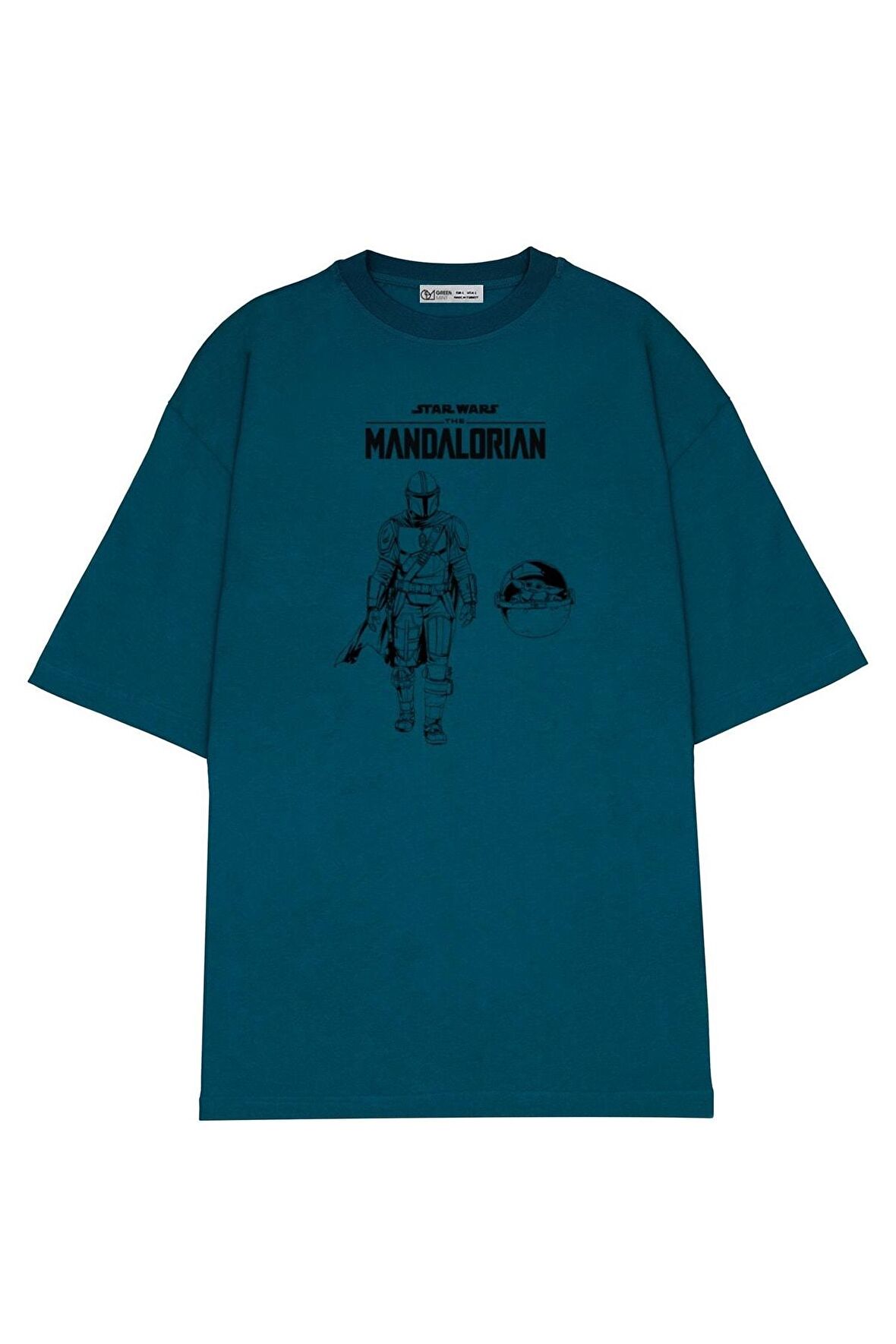 Unisex Oversize T-shirt The Mandalorian Grogu And Mando Line Art