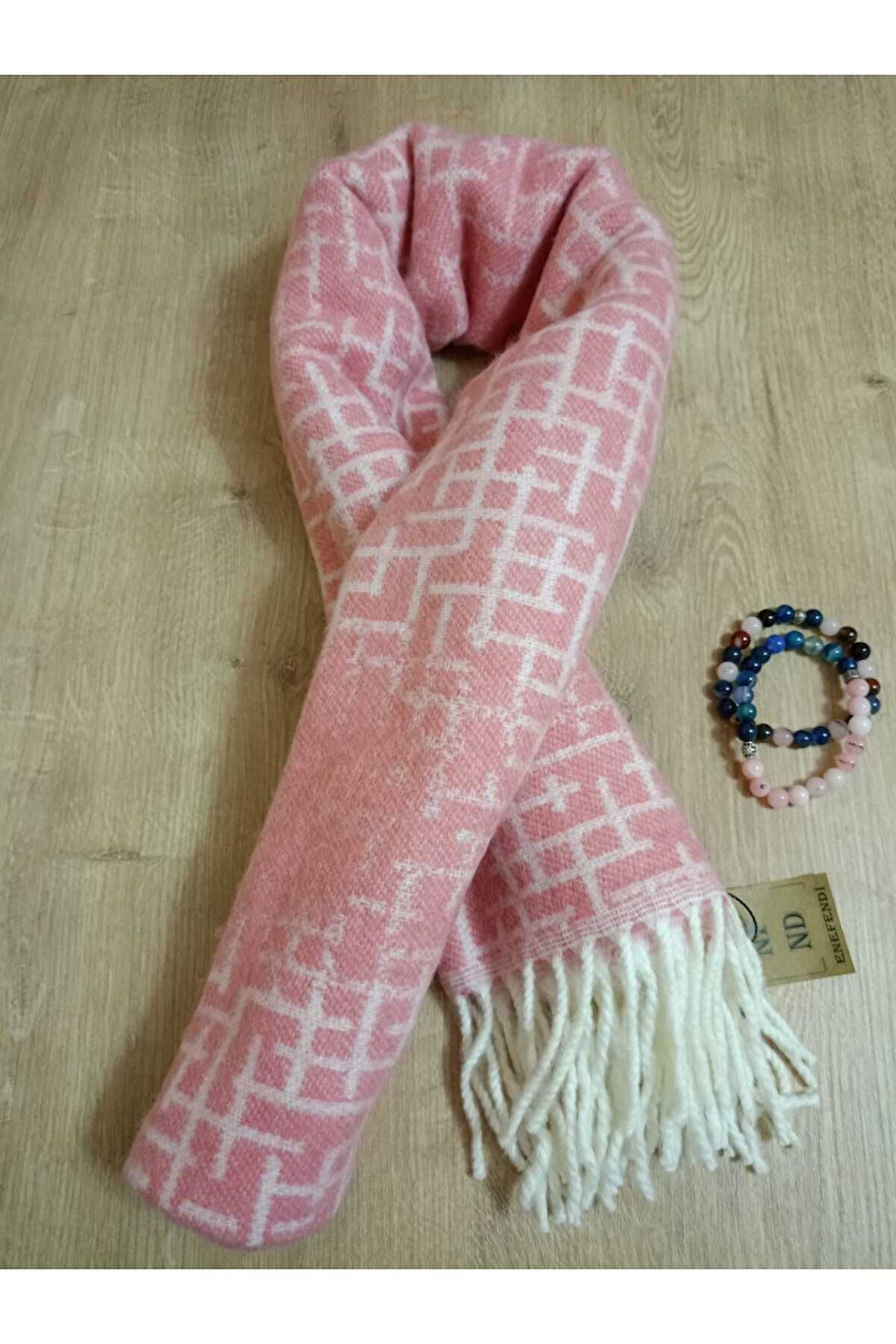 Omuz Şalı - Atkı Yumuşak, Pofidik Beyaz Pembe  Kışlık , Sıcak  45 X 185