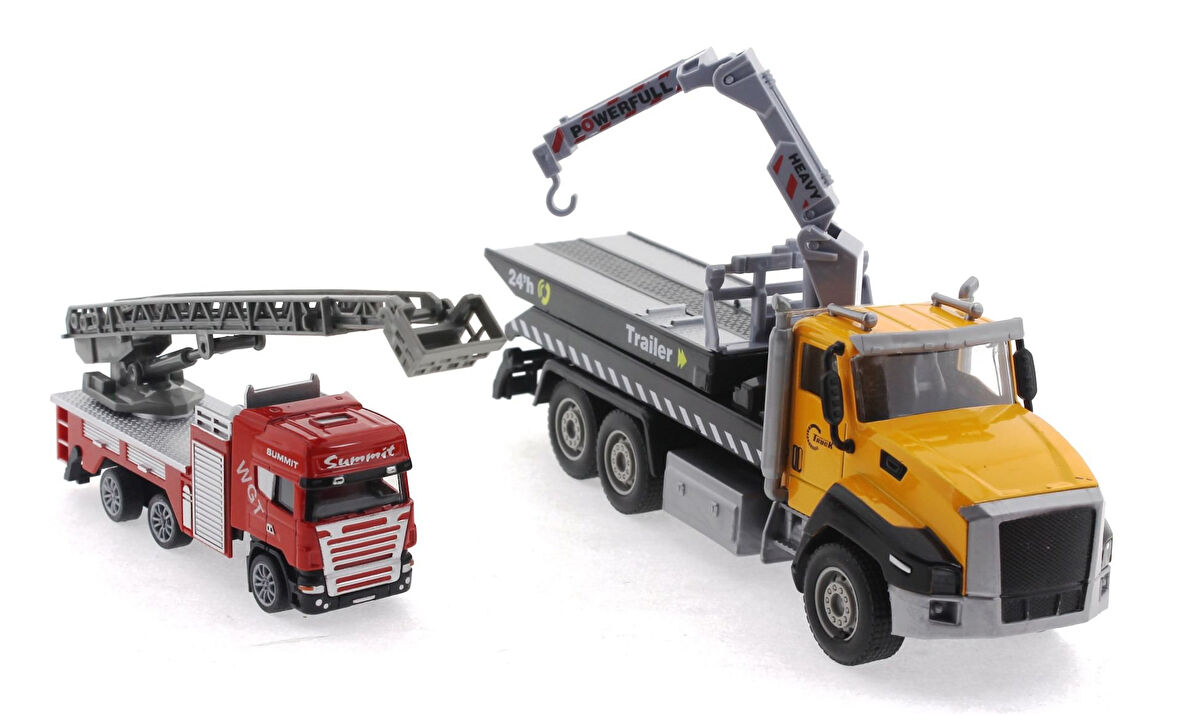 Kız Erkek Çocuk Oyuncak Die Cast Çek Bırak Vinçli Kurtarıcı ve Merdivenli İtfaiye Aracı Kız Erkek Ço