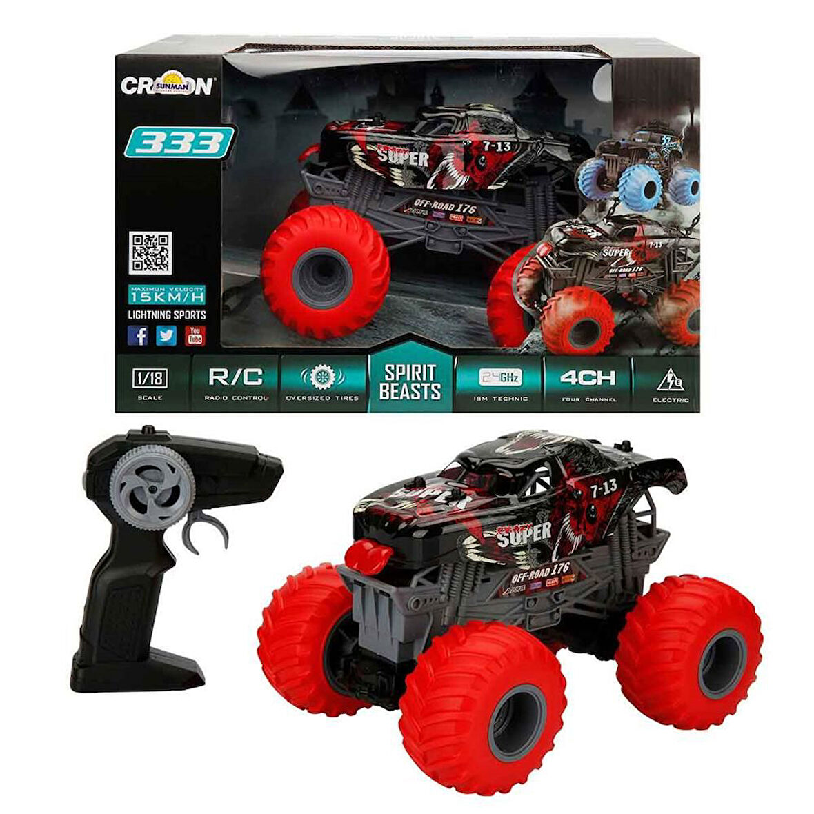 Kız Erkek Çocuk Oyuncak 1:18 Uzaktan Kumandalı Spirit Beasts USB Şarjlı Araba 25cm. Kız Erkek Çocuk