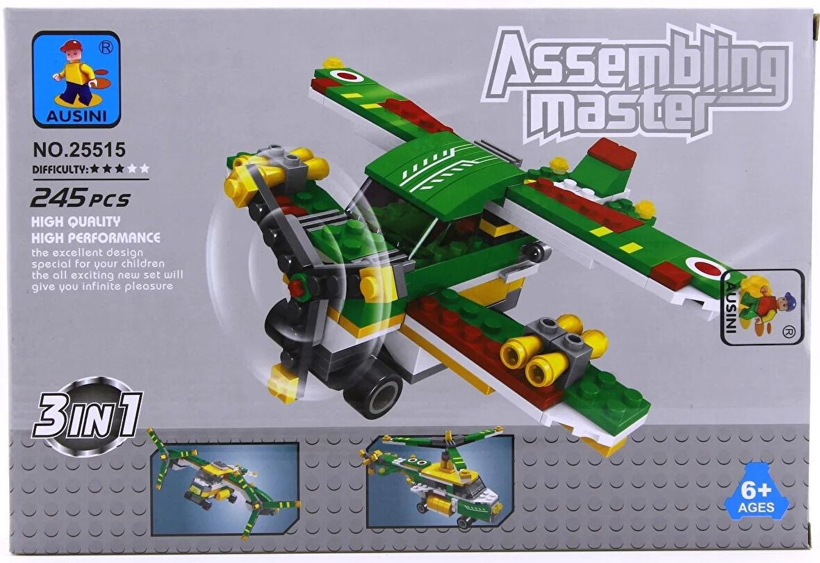 Kız Erkek Çocuk Oyuncak Ausini Askeri Set 3İn1 245 Parça Kız Erkek Çocuk Oyuncak Eğitici Eğlenceli O